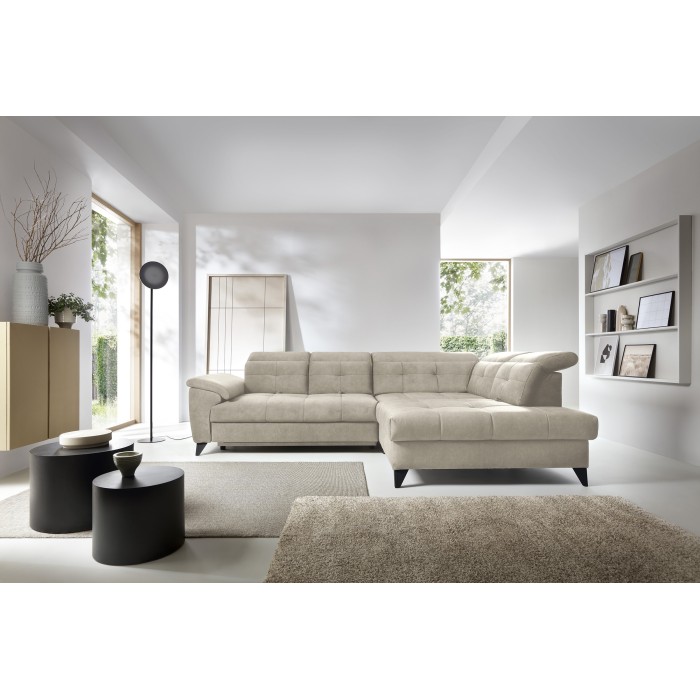 Canapé d'angle Beige 5 places angle droit couchage généreux INFERNO 