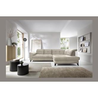 Canapé d'angle Beige 5 places angle droit couchage généreux INFERNO 