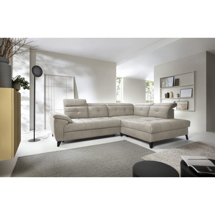 Canapé d'angle Beige 5 places angle droit couchage généreux INFERNO 