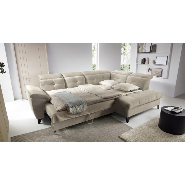 Canapé d'angle Beige 5 places angle droit couchage généreux INFERNO 