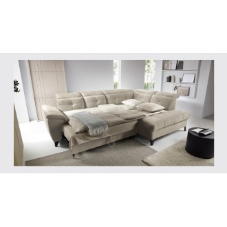 Canapé d'angle Beige 5 places angle droit couchage généreux INFERNO 