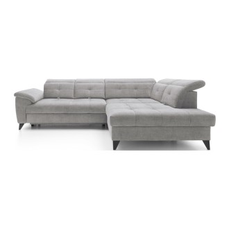 Canapé d'angle Gris 5 places angle droit rangement literie INFERNO 