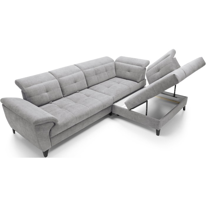 Canapé d'angle Gris 5 places angle droit rangement literie INFERNO 
