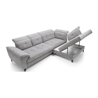 Canapé d'angle Gris 5 places angle droit rangement literie INFERNO 