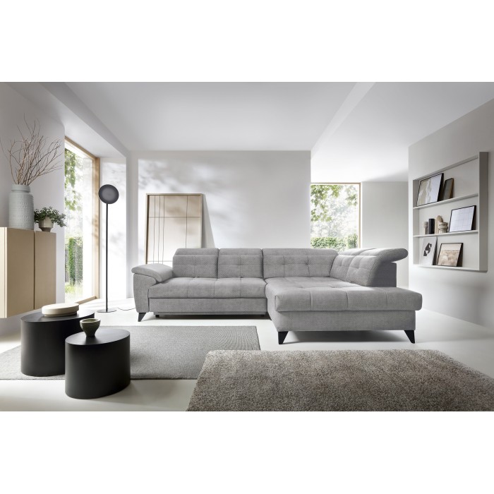 Canapé d'angle Gris 5 places angle droit rangement literie INFERNO 