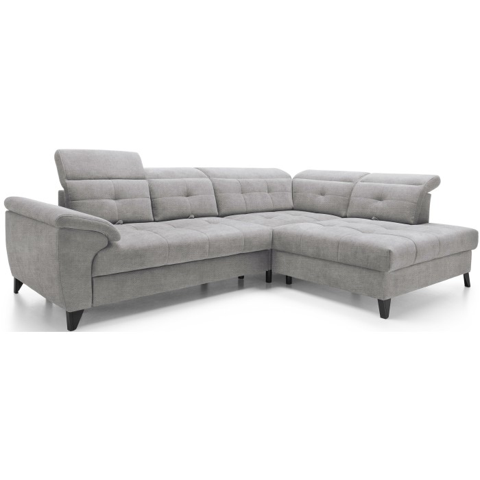 Canapé d'angle Gris 5 places angle droit rangement literie INFERNO 
