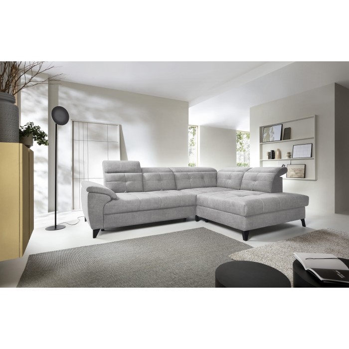 Canapé d'angle Gris 5 places angle droit rangement literie INFERNO 