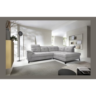 Canapé d'angle Gris 5 places angle droit rangement literie INFERNO 