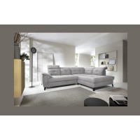 Canapé d'angle Gris 5 places angle droit rangement literie INFERNO 