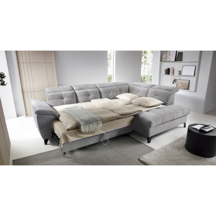 Canapé d'angle Gris 5 places angle droit rangement literie INFERNO 