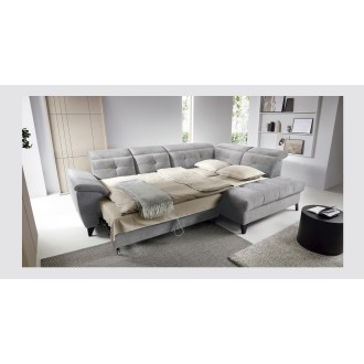 Canapé d'angle Gris 5 places angle droit rangement literie INFERNO 