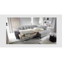 Canapé d'angle Gris 5 places angle droit rangement literie INFERNO 