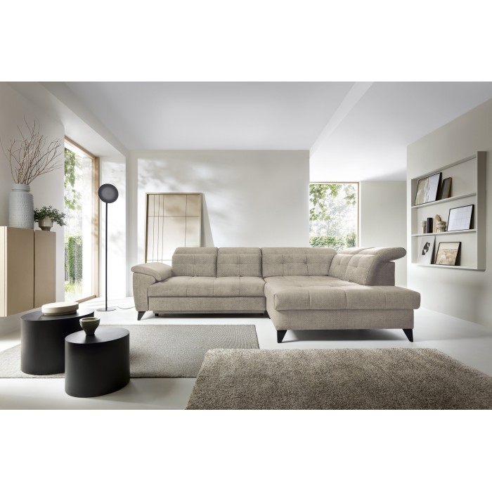 Canapé d'angle Beige 5 places angle droit salon familial INFERNO 
