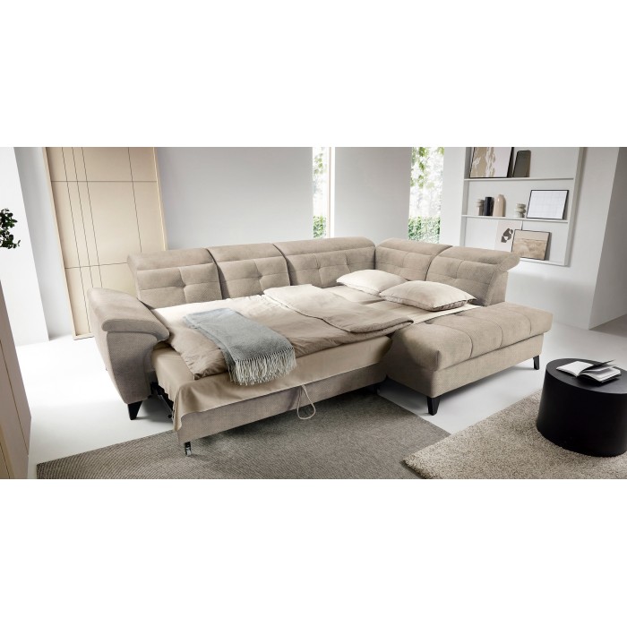 Canapé d'angle Beige 5 places angle droit salon familial INFERNO 