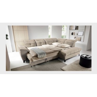 Canapé d'angle Beige 5 places angle droit salon familial INFERNO 