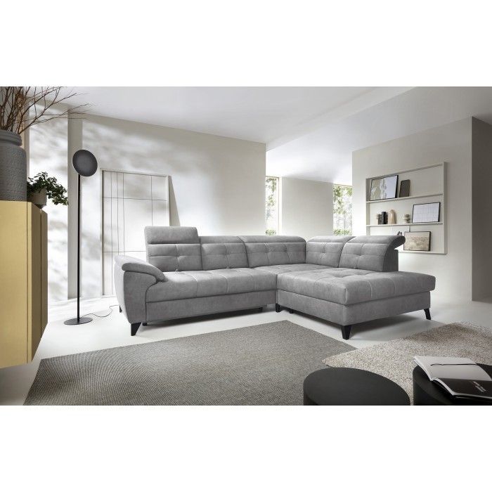 Canapé d'angle Gris 5 places angle droit design moderne INFERNO 