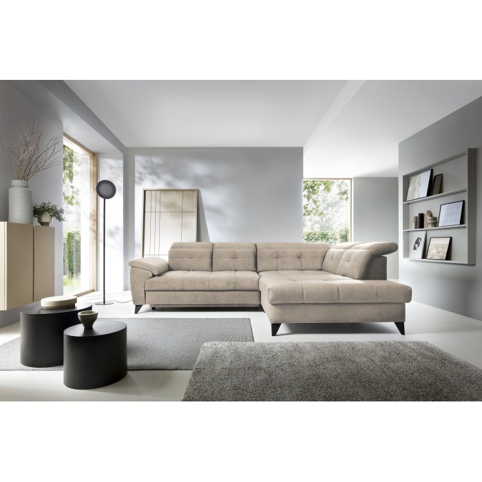 Canapé d'angle Beige 5 places angle droit lit d’appoint INFERNO 
