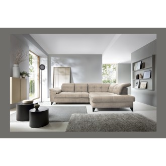 Canapé d'angle Beige 5 places angle droit lit d’appoint INFERNO 
