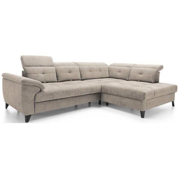 Canapé d'angle Beige 5 places angle droit lit d’appoint INFERNO 