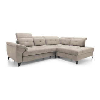 Canapé d'angle Beige 5 places angle droit lit d’appoint INFERNO 