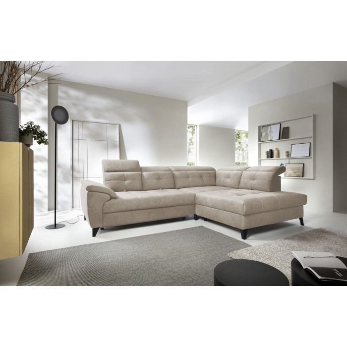 Canapé d'angle Beige 5 places angle droit lit d’appoint INFERNO 