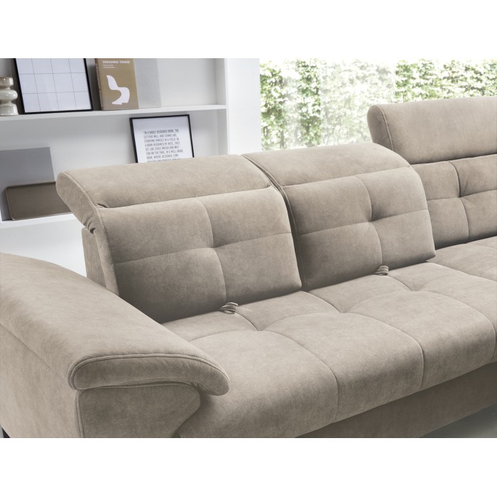 Canapé d'angle Beige 5 places angle droit lit d’appoint INFERNO 
