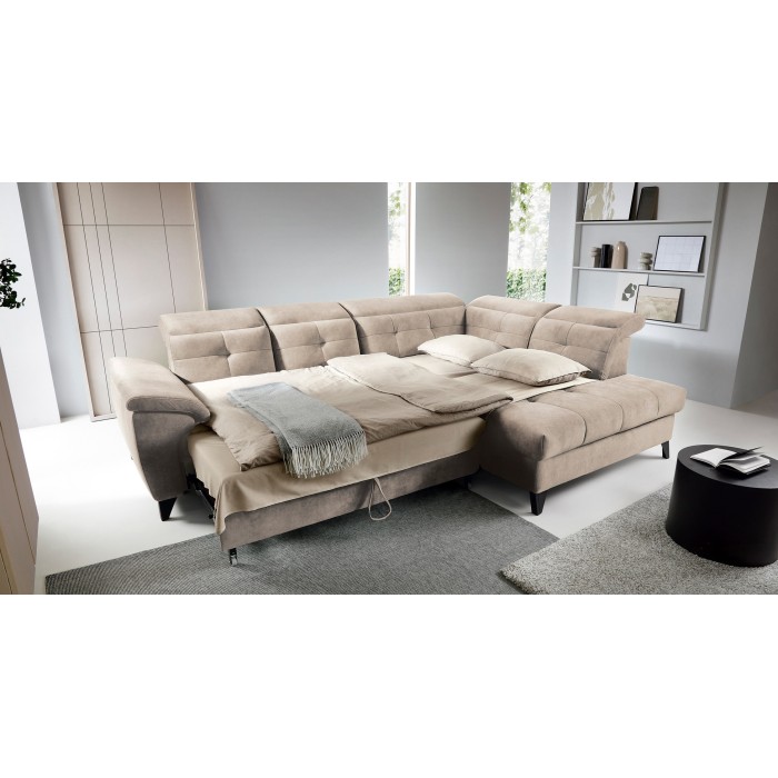 Canapé d'angle Beige 5 places angle droit lit d’appoint INFERNO 