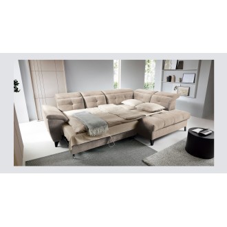 Canapé d'angle Beige 5 places angle droit lit d’appoint INFERNO 