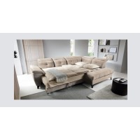 Canapé d'angle Beige 5 places angle droit lit d’appoint INFERNO 