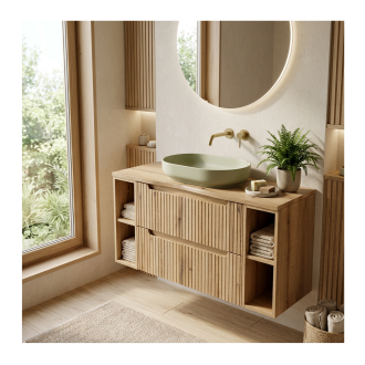 Plan para lavabo NATOURA 120,8 cm en MDF con aspecto de roble claro con borde natural
