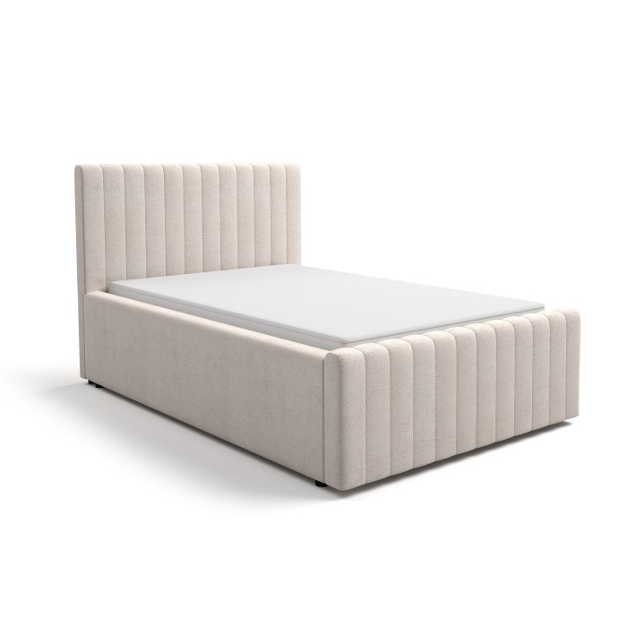 Lit simple ELORIA 120x200 en tissu bouclé beige avec tête de lit capitonnée