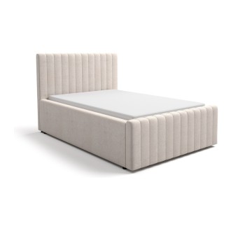 Lit simple ELORIA 120x200 en tissu bouclé beige avec tête de lit capitonnée