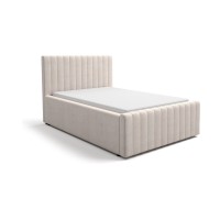 Lit simple ELORIA 120x200 en tissu bouclé beige avec tête de lit capitonnée