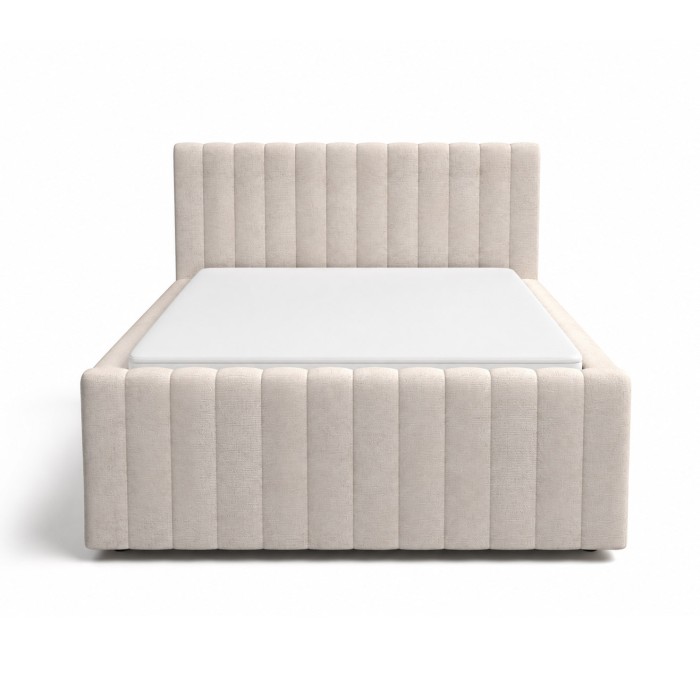 Lit simple ELORIA 120x200 en tissu bouclé beige avec tête de lit capitonnée