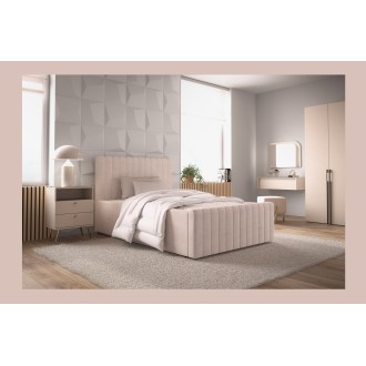 Lit simple ELORIA 120x200 en tissu bouclé beige avec tête de lit capitonnée