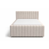 Lit coffre ELORIA 120x200 en tissu bouclé beige avec tête de lit capitonnée et sommier inclus