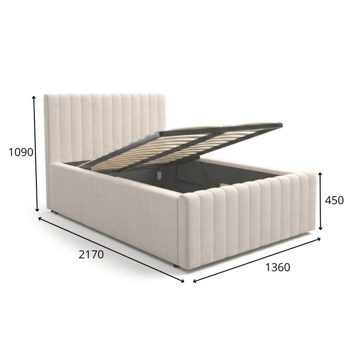 Lit coffre ELORIA 120x200 en tissu bouclé beige avec tête de lit capitonnée et sommier inclus