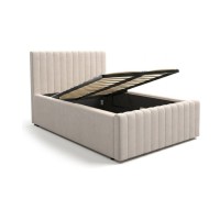 Lit coffre ELORIA 120x200 en tissu bouclé beige avec tête de lit capitonnée et sommier inclus