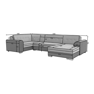 Sofá panorámico convertible CALDERO 5 plazas gris - ángulo izquierdo