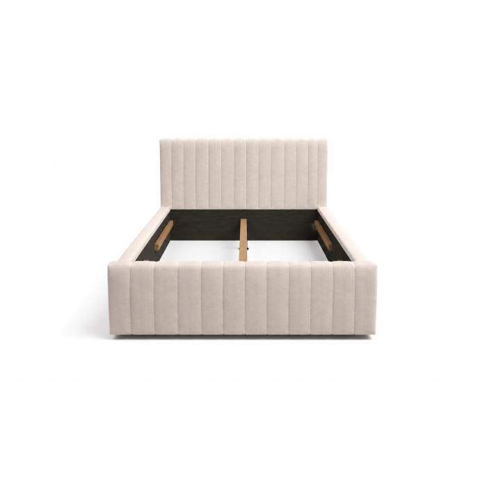 Lit double ELORIA 140x200 en tissu bouclé beige avec tête de lit capitonnée
