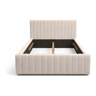 Tweepersoonsbed ELORIA 140x200 in beige bouclé stof met gecapitonneerd hoofdeinde