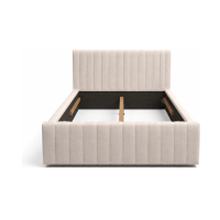 Lit double ELORIA 140x200 en tissu bouclé beige avec tête de lit capitonnée