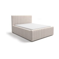 Lit double ELORIA 140x200 en tissu bouclé beige avec tête de lit capitonnée