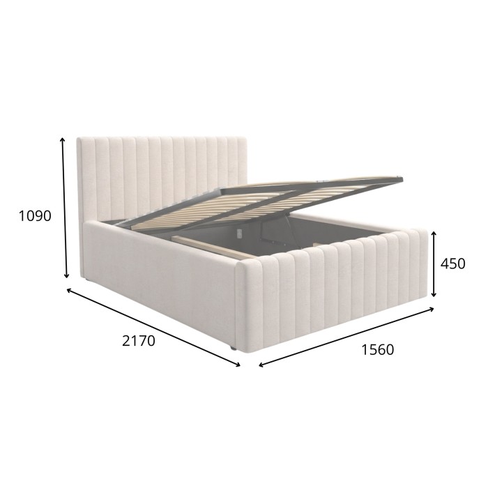 Lit double ELORIA 140x200 en tissu bouclé beige avec tête de lit capitonnée et sommier inclus