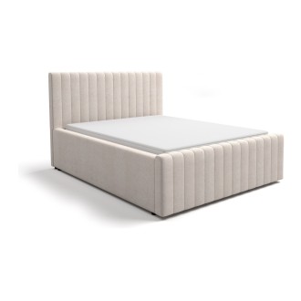 Tweepersoonsbed ELORIA 140x200 in beige bouclé stof met gecapitonneerd hoofdeinde en inclusief lattenbodem