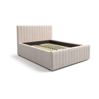 Lit double ELORIA 140x200 en tissu bouclé beige avec tête de lit capitonnée et sommier inclus