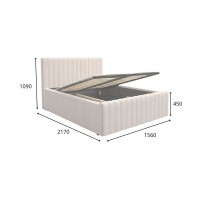 Lit coffre ELORIA 140x200 en tissu bouclé beige avec tête de lit capitonnée et sommier inclus