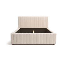 Lit double ELORIA 160x200 en tissu bouclé beige avec tête de lit capitonnée