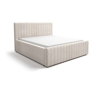 Tweepersoonsbed ELORIA 160x200 in beige bouclé stof met gecapitonneerd hoofdeinde