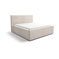 Lit double ELORIA 160x200 en tissu bouclé beige avec tête de lit capitonnée